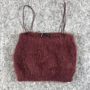Zara Fuzzy Eyelash Knit Crop Tank Womens Medium Red Square Neck Camisole‎